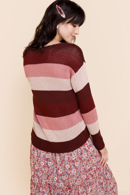 Gia Striped V Neck Sweater