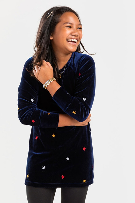 franki Velvet Embroidered Stars Mini Dress for Girls