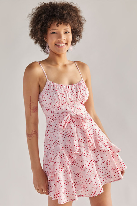 June Heart Print Ruffle Mini Dress
