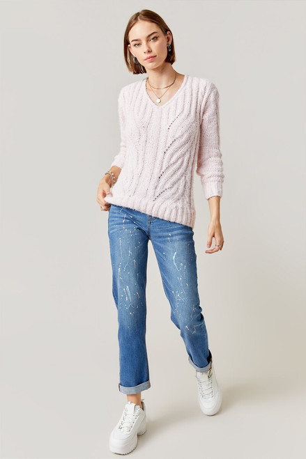 Avery Chenille V-neck Cable Knit Sweater