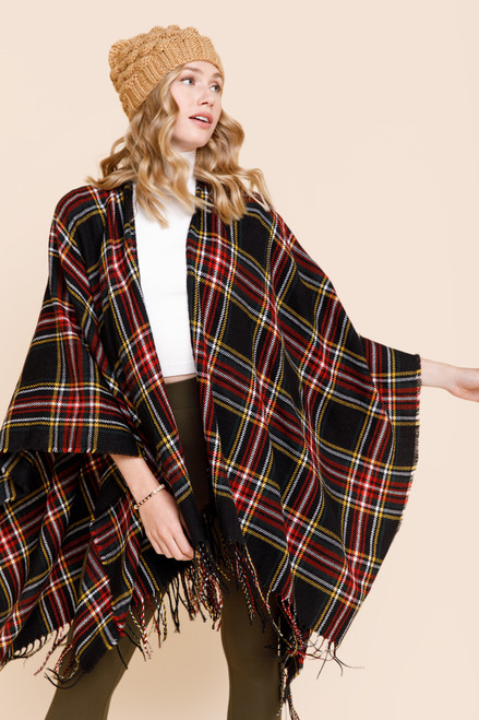 Mela Plaid Fringe Wrap