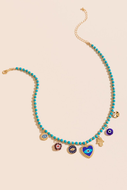 Yasmine Semi-Precious Beaded Charm Necklace