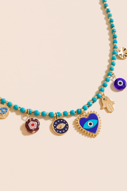 Yasmine Semi-Precious Beaded Charm Necklace