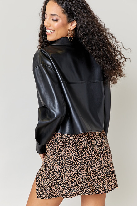 Taylor Faux Leather Cropped Shacket