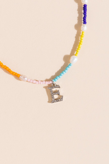 E Initial Crystal Pendant Necklace in Multi Color