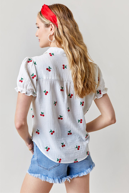 Camila Cherry Embroidered Button Down Top