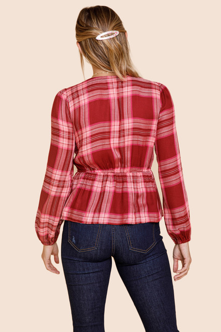 Allison Plaid Ladder Trim Blouse