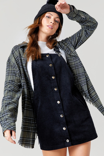 Jessica Frayed Hem Plaid Button Down Top