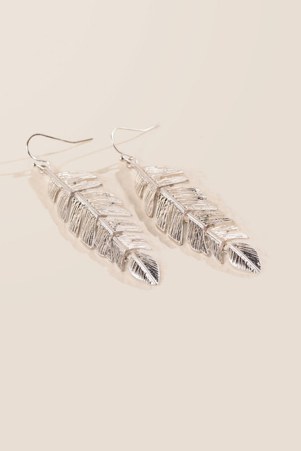 Tabor Feather Drop Earrings In Silver