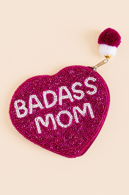 Badass Mom Beaded Heart Pouch