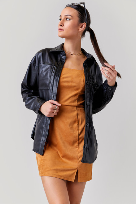 Donnah Button Front Faux Leather Shacket