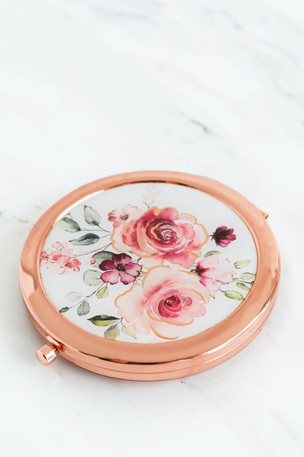 Floral Rose Gold Compact Mirror