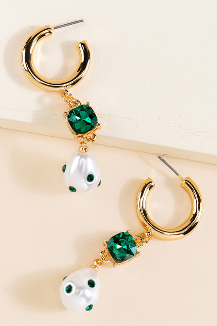 Monroe Emerald Pearl Drop Earrings