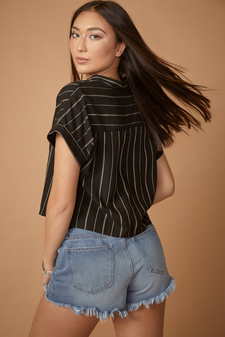 Pailey Striped Cropped Button Down Top