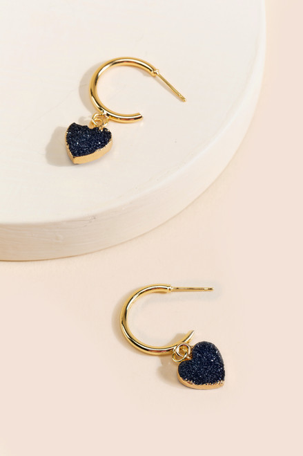 Lizzie Druzy Heart Drop Earrings