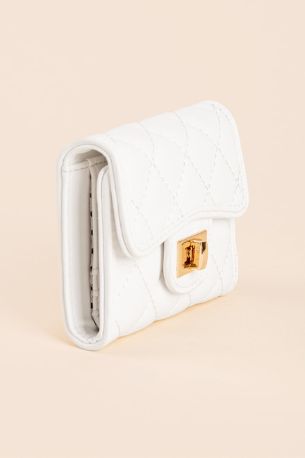 Chelsea Quilted Turn Lock Fold Over Wallet in White