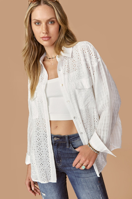 Kim Oversized Eyelet Button Down Top