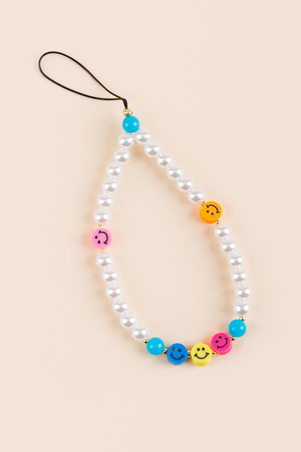 Aidy Pearls & Smiley Beaded Phone Charm