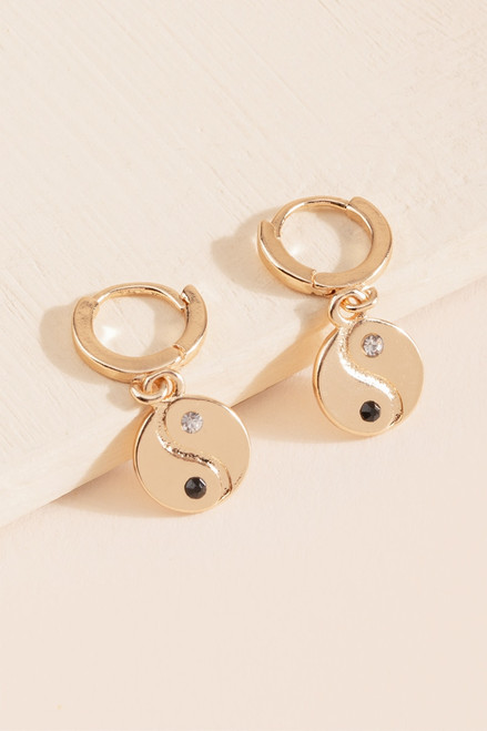 Mandy Yin Yang Charm Huggie Hoop Earrings