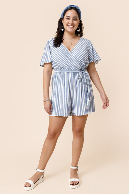 Devin Striped Front Tie Romper