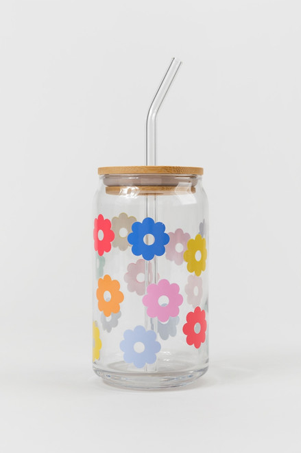 Colorful Floral Beer Glass