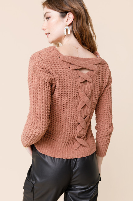 Katelyn Waffle Lace Up Sweater