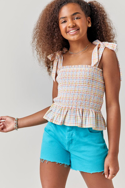 Hello Franki Plaid Smocked Top for girls