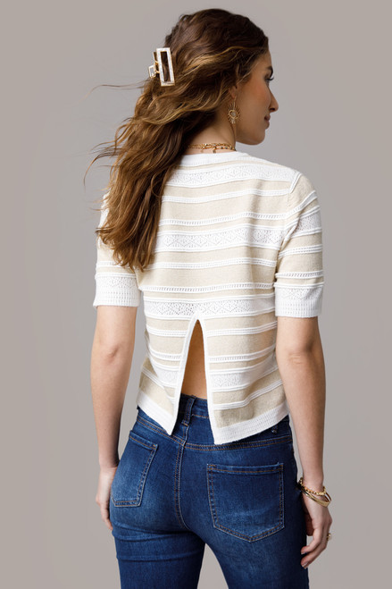 Georgia  Pointelle Split Back Sweater Tee