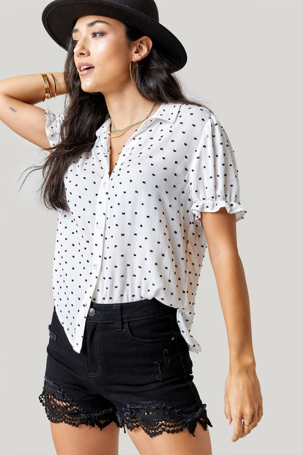 Lana Clip Dot Puff Sleeve Blouse