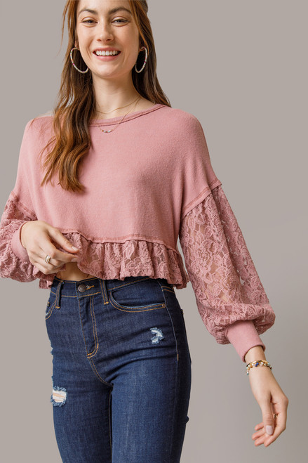 Jodie Lace Puff Sleeve Sweatshirt