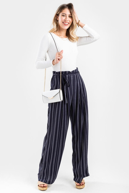 Ivory Striped Front Tie Pants