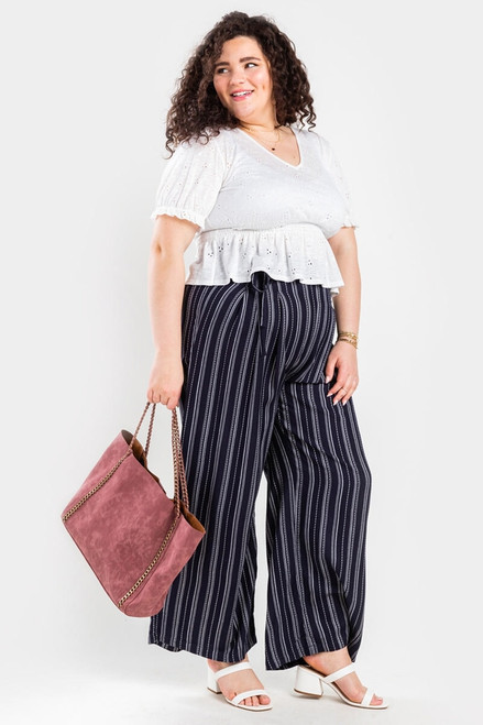 Ivory Striped Front Tie Pants