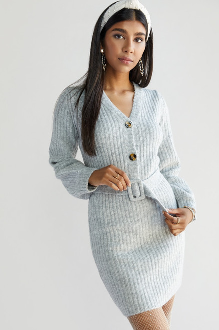 Jo Ribbed Button Front Mini Sweater Dress