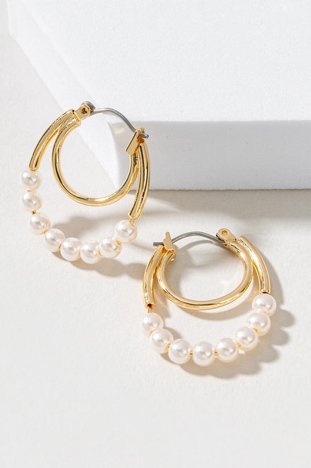 Evelyn Double Row Pearl Hoop Earrings