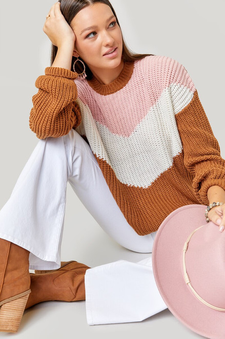 Kendra Chevron Colorblock Pullover Sweater