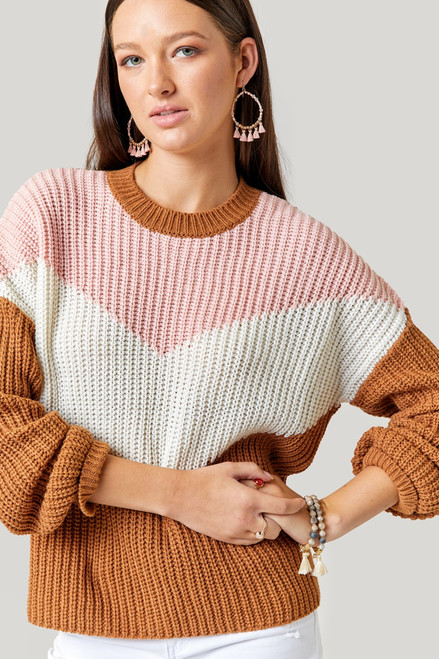 Kendra Chevron Colorblock Pullover Sweater