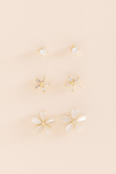 Kate Crystal Flower Stud Earring Set