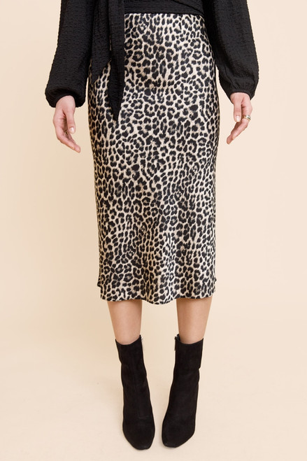 Lea Leopard Satin Midi Skirt