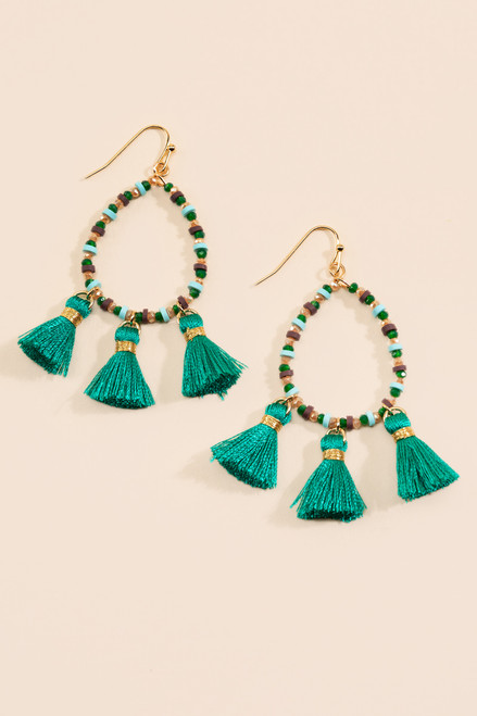 Kelly Rubber Beaded Tassel Drop Earrings