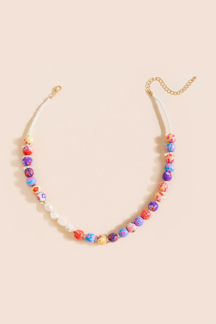 Zoey Pearl Printed Rubber Bead Necklace