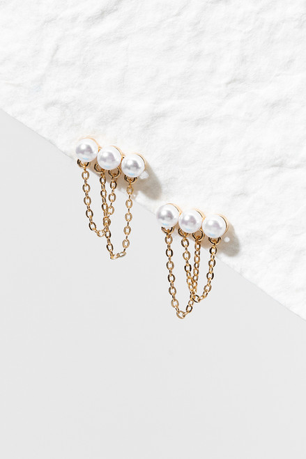 Summer Pearl Chain Dangle Stud Earrings