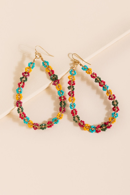 Elodie Woven Beaded Flower Drop Earrings