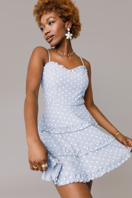 Sylvie Chambray Polka Dot Mini Dress