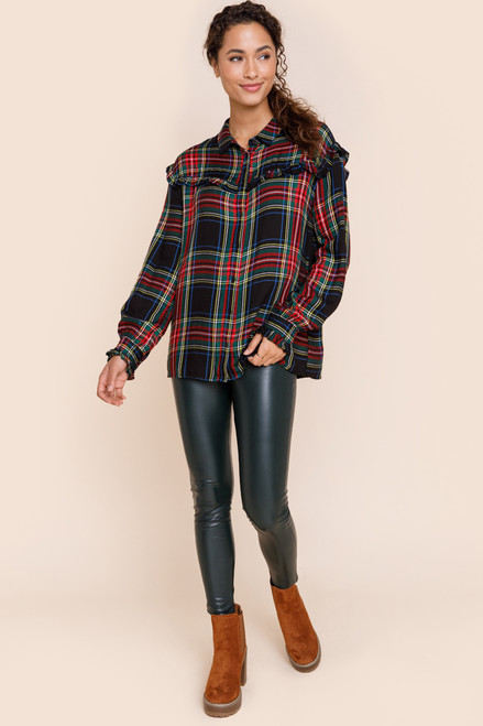 Raleigh Plaid Ruffled Button Down Top