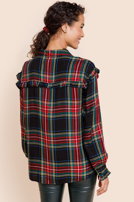 Raleigh Plaid Ruffled Button Down Top