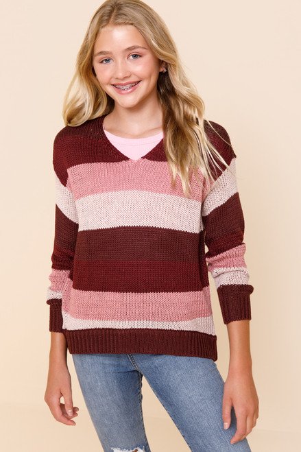 franki Striped Pullover Sweater for Girls in Green