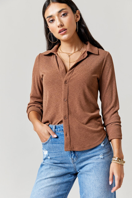 Loni Collar Knit Button Down Blouse