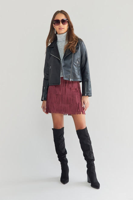 Jessica Suede Fringe Mini Skirt