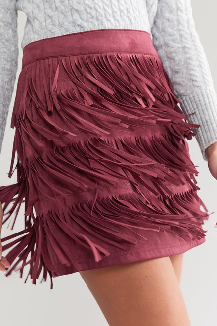 Jessica Suede Fringe Mini Skirt