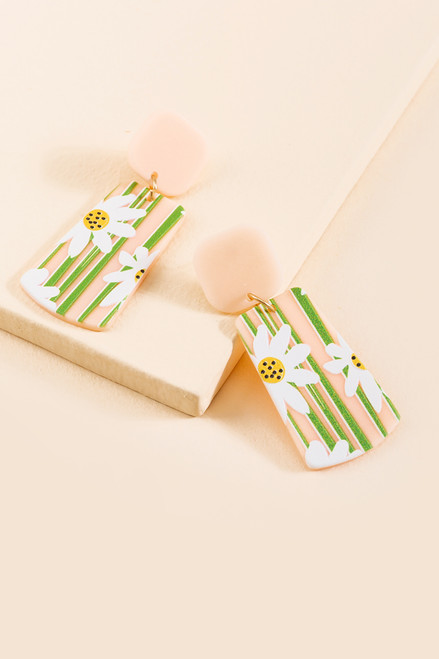 Jeannette Striped Flower Drop Earrings